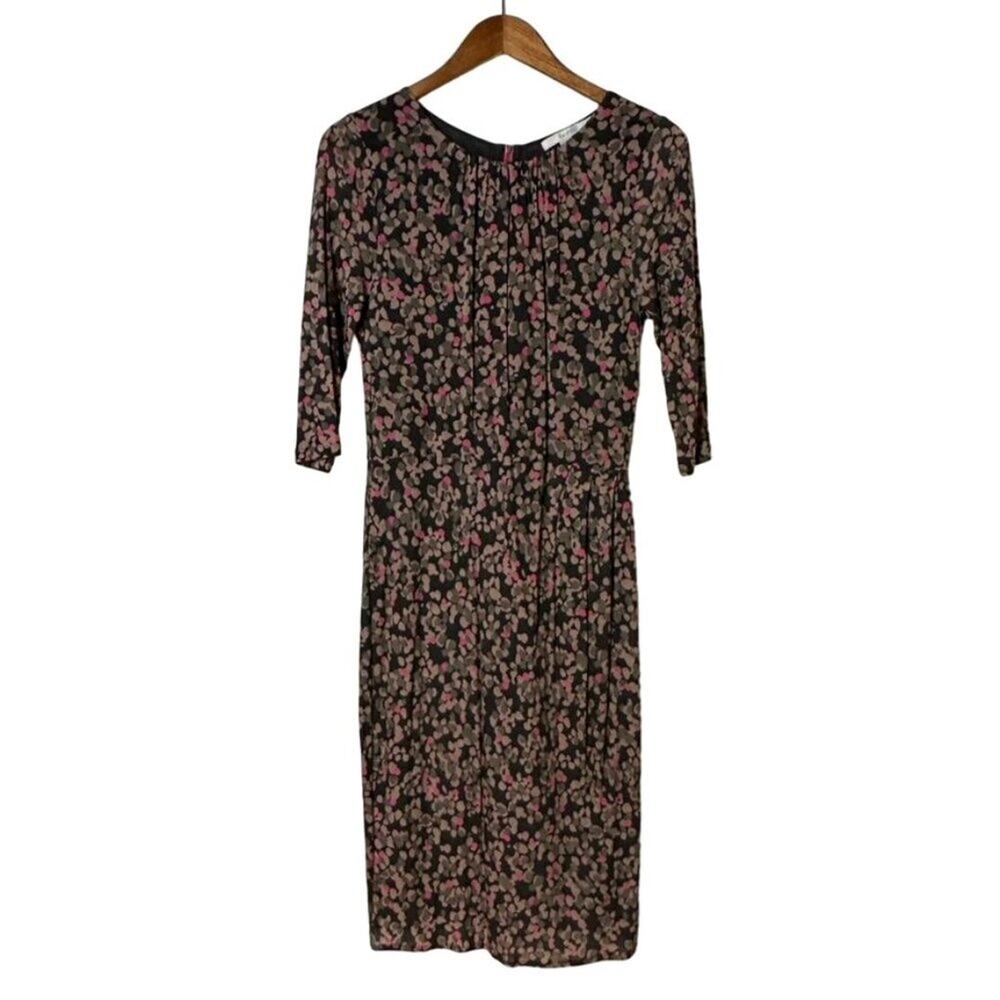 Boden · Size 8 · Sophia Dress · 3/4 Sleeve · Tencel Scoop Neck Pink Green Floral